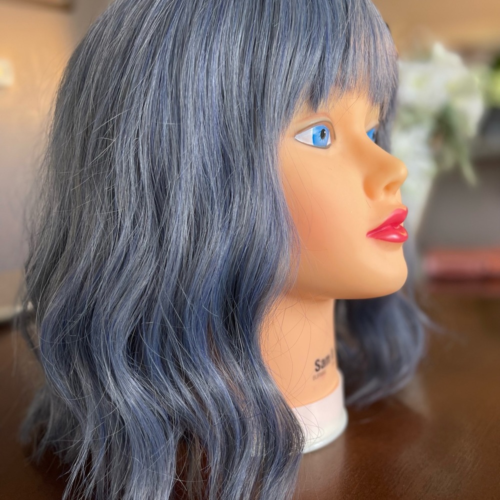 Dusty blue super soft and comfortable wig